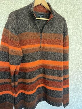 Banana Republic Men's Striped Half-Zip Sweater in Brown and Orange100%wool